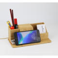 10w pen holder box fast charge phone custom desktop stand 3in 1 organizer bamboo wireless charger